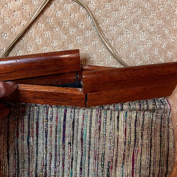 Saddle River Metallic Woven Wood Clutch 80's Y2K Moonlighting 90’s Unique - Picture 7 of 16